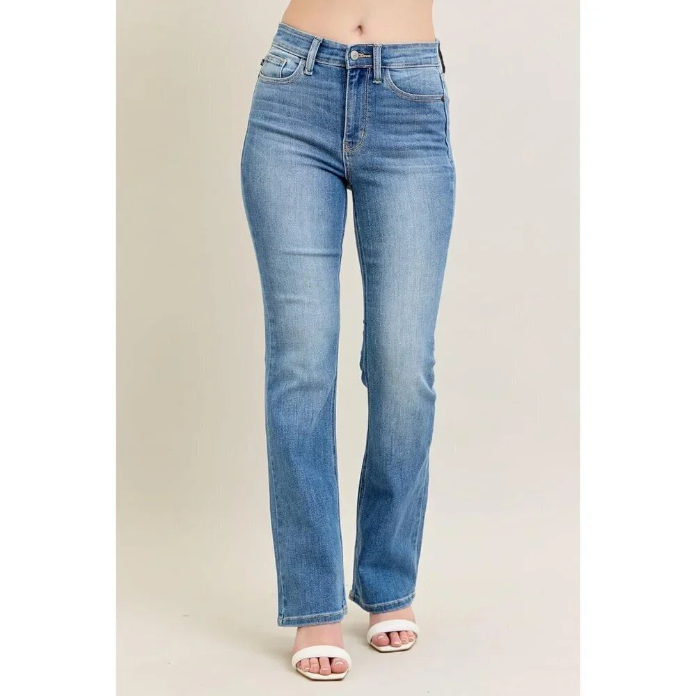 Women’s High Waist Bootcut Jeans Plus Size Contrast Wash Classic Style